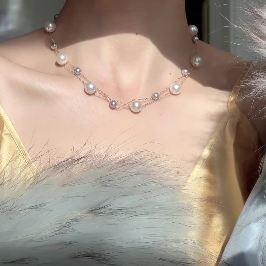 手作り二層パールネックレス　handmade pearl necklace
