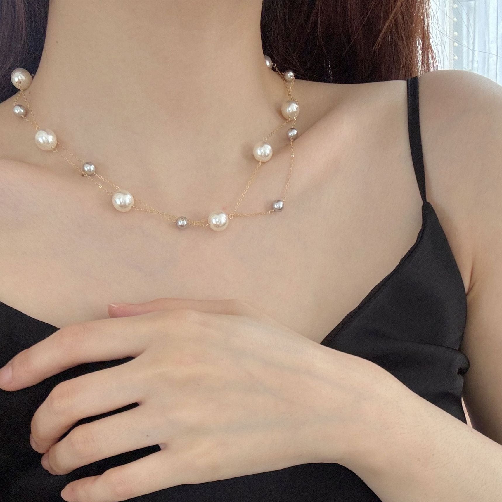 手作り二層パールネックレス　handmade pearl necklace