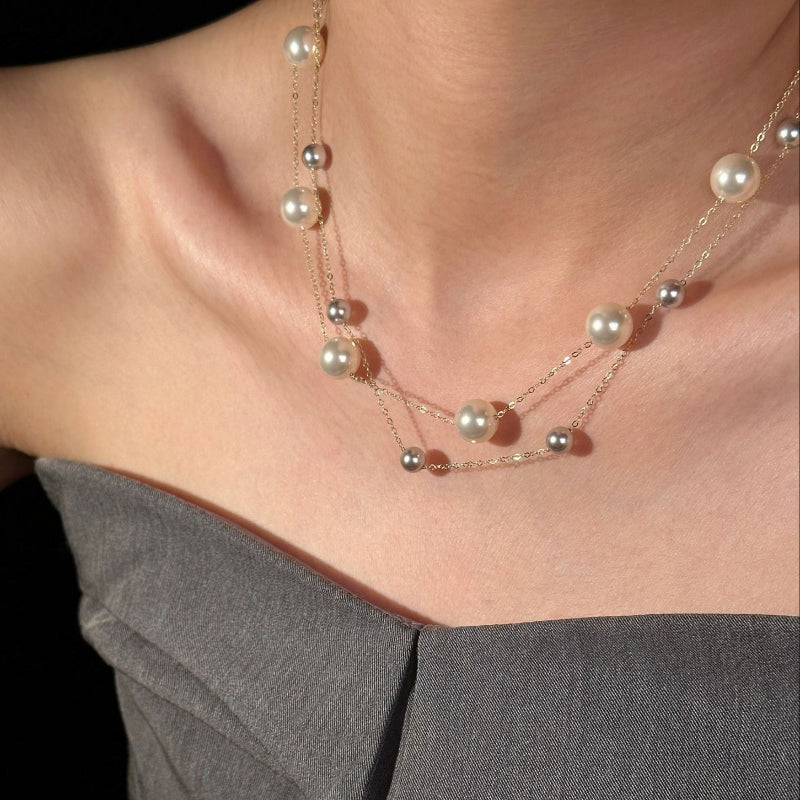 手作り二層パールネックレス　handmade pearl necklace
