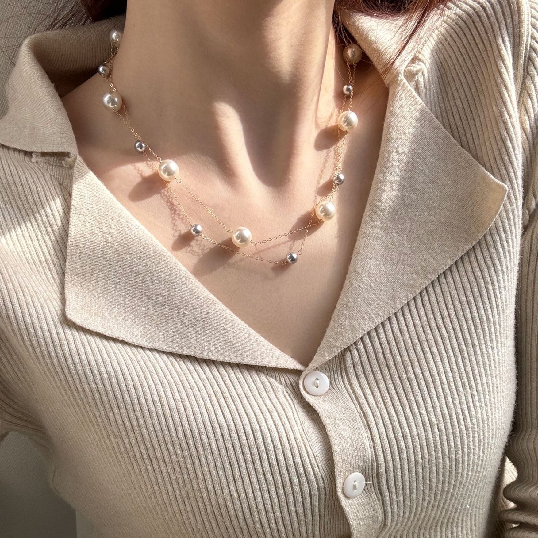 手作り二層パールネックレス　handmade pearl necklace